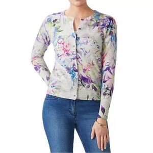 PURE Collection 100% Cashmere Flora Abstract Print Cardigan Size 6